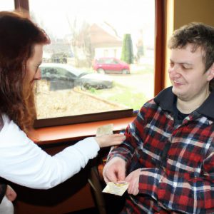 Person receiving financial assistance, smiling