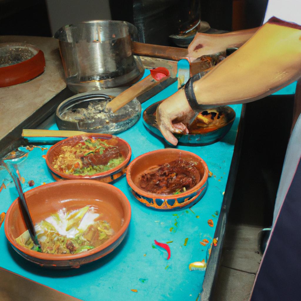 Person cooking various Mexican dishes
