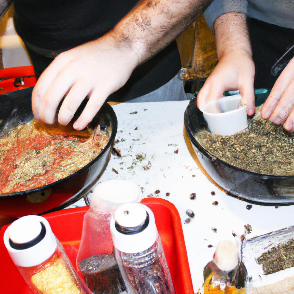 Person cooking with spices and seasonings