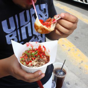 Person eating Mexican street food