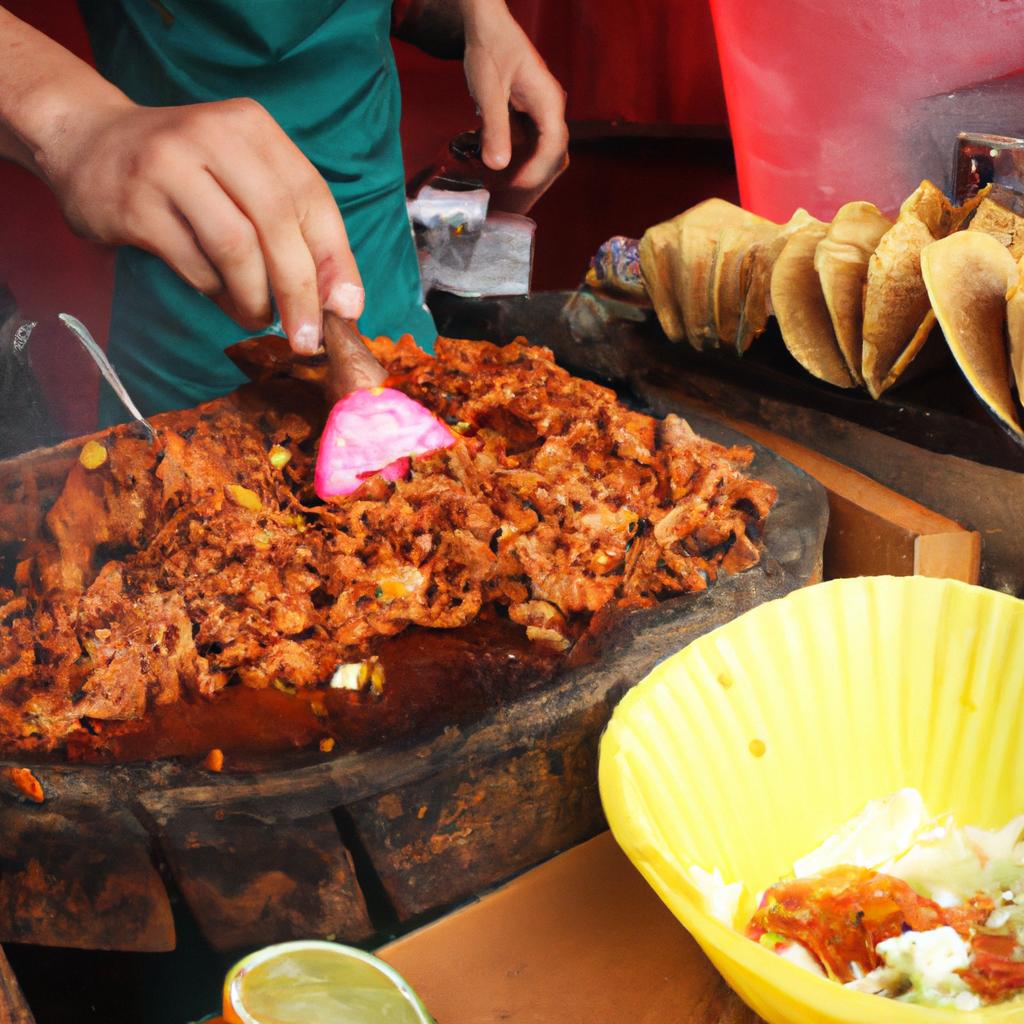 Person preparing tacos al pastor