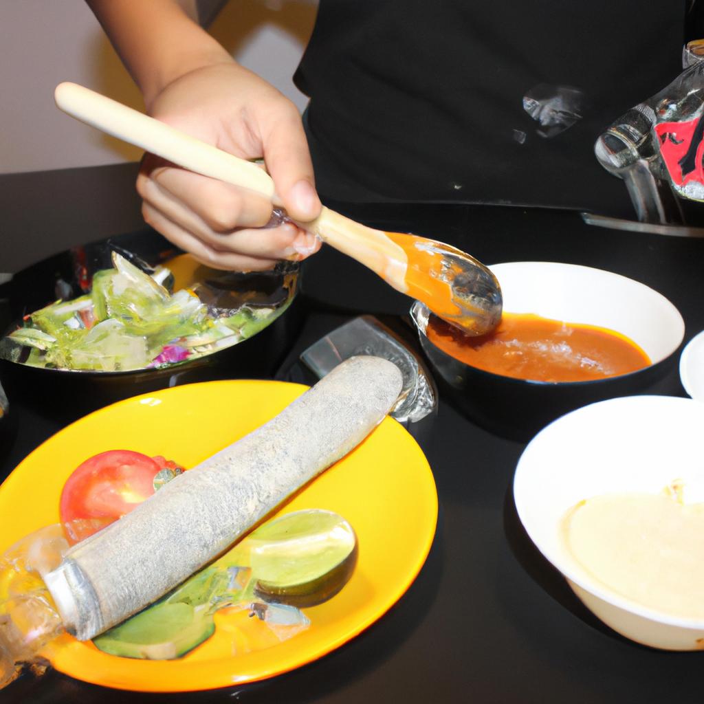 Person preparing Tex-Mex cuisine